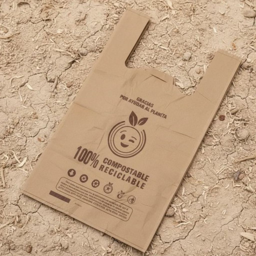 Bolsa Compostable Con Asas Tamaño Mediana de 27x40 cm, 1Kg